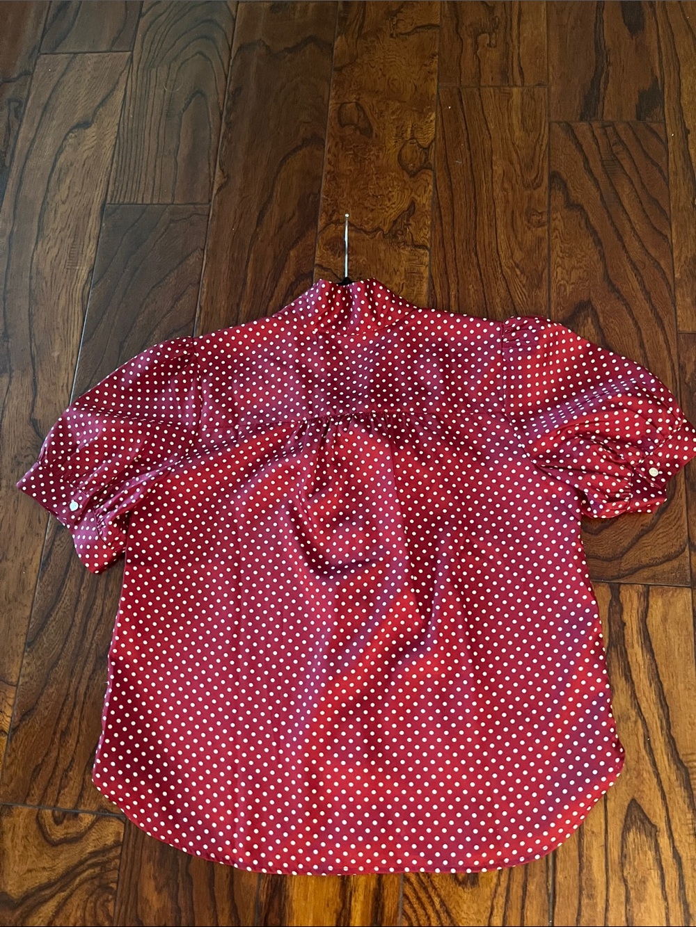 LOFT Burgundy Red Polka Dot Tie-Neck Blouse - Picture 4 of 4